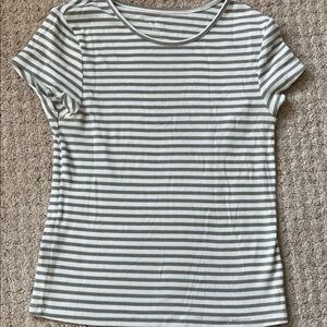 American Eagle Outfitters Gray/Green/Beige and White Striped Tee Size M